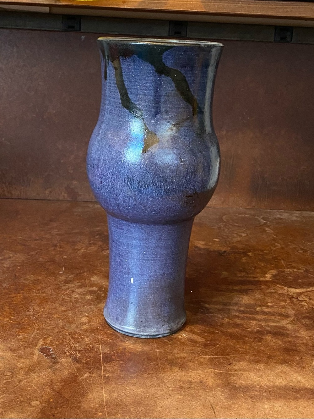 10”x4” Vintage 1993 Handmade Blue Glazed Ceramic Vase